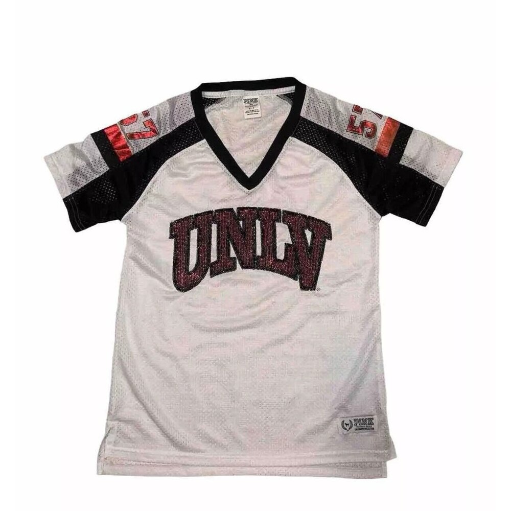VS PINK Bling Jersey Small Pullover Victoria’s Secret College UNLV White Logo